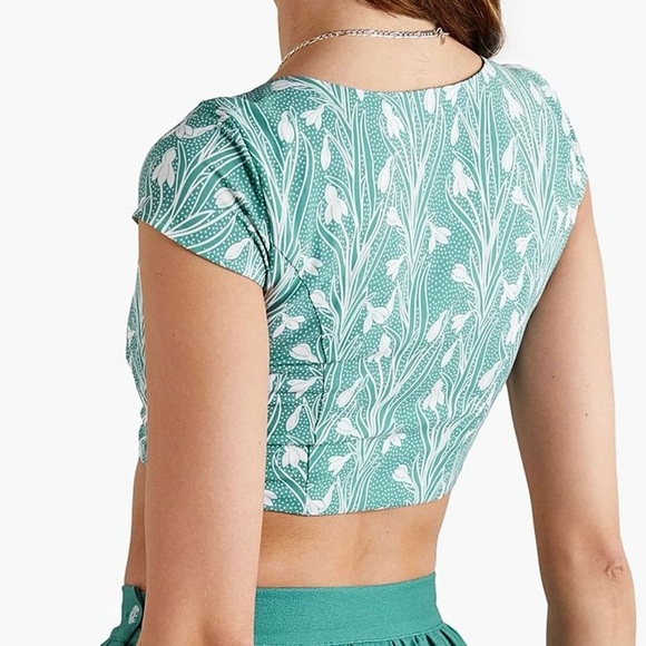 NWT Miaou Arielle Lace Up front Cropped Top in teal / white brand new crop - Picture 14 of 15